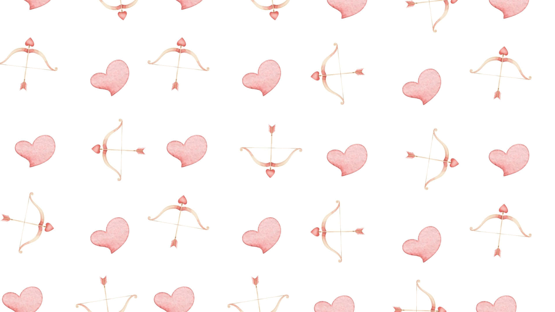 Cupid Arrow Pattern, soft pink watercolor hearts, bows with arrows, Full HD Desktop Wallpaper