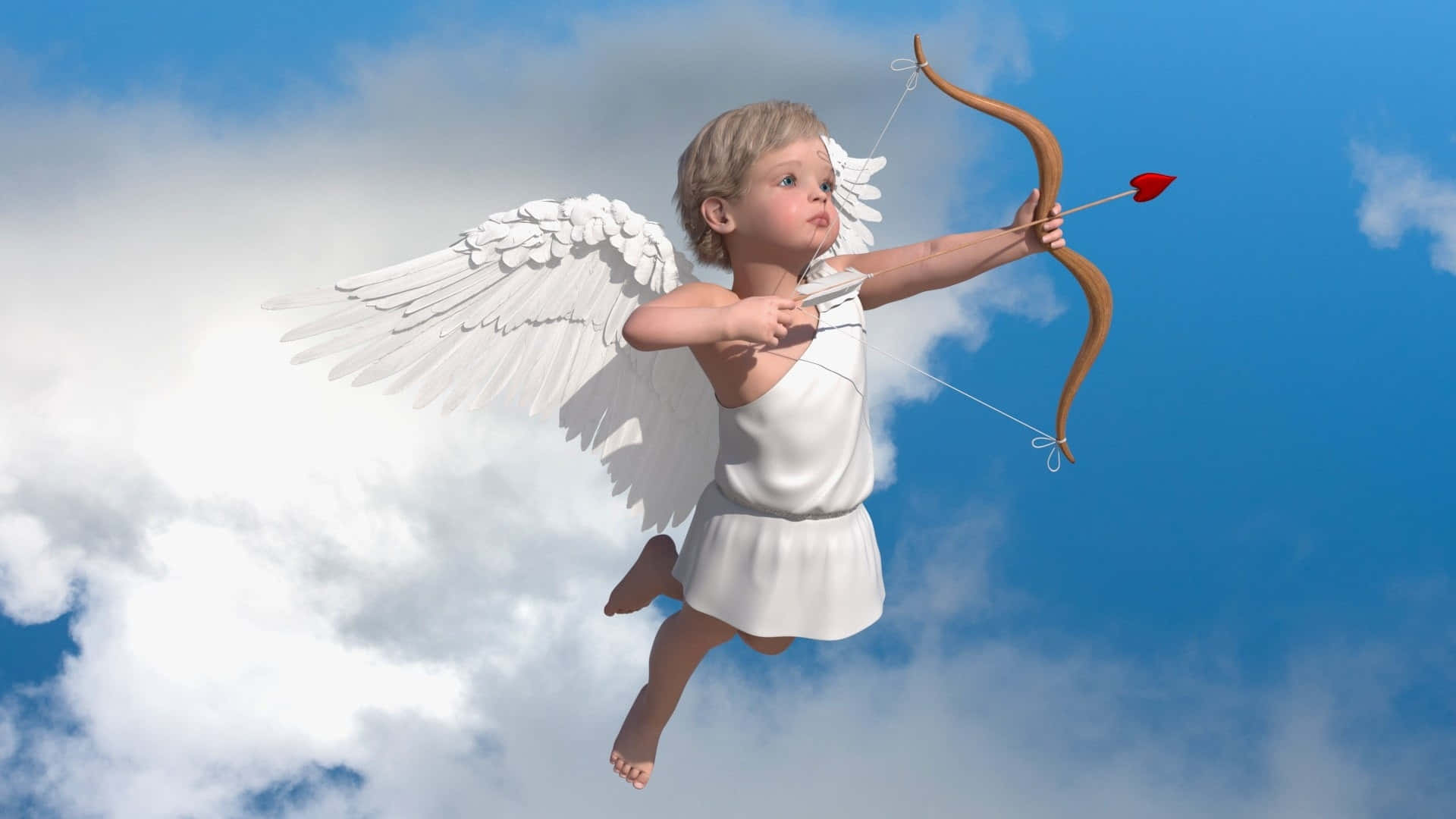 Cupid Arrow, winged cherub, white robes, Full HD Desktop Wallpaper