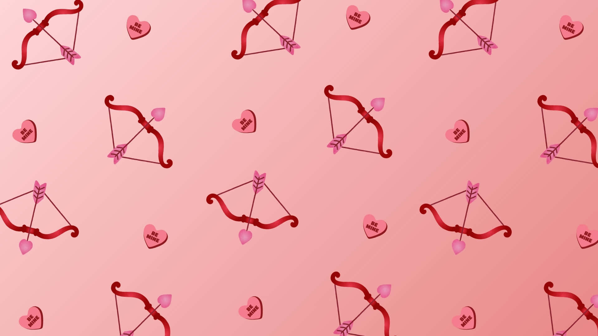 Cupid Arrow Pattern, pink background, red bows, Full HD Desktop Wallpaper