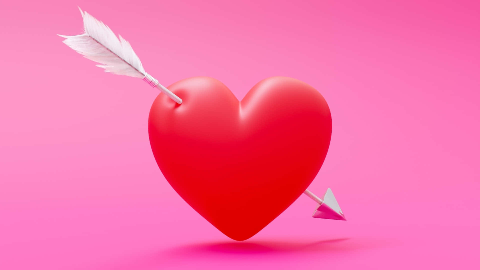 Cupid Arrow, piercing heart, glossy red heart, Full HD Desktop Wallpaper