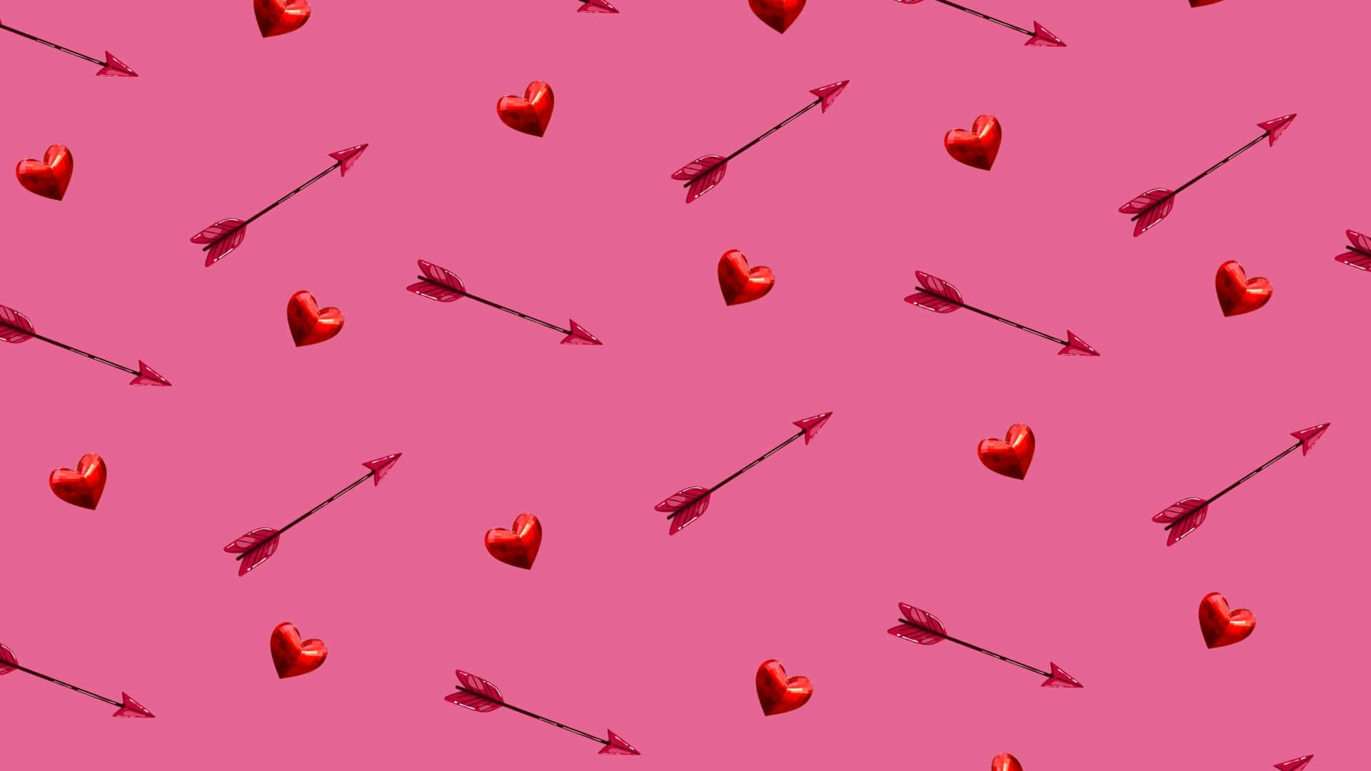 Cupid Arrow, pink background, glossy red hearts, Full HD Desktop Wallpaper