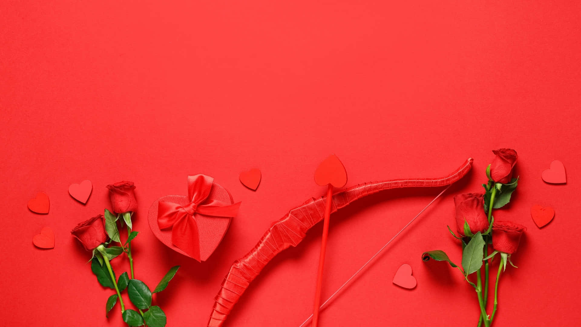 Cupid Arrow, red roses, heart-shaped gift box, Full HD Desktop Wallpaper