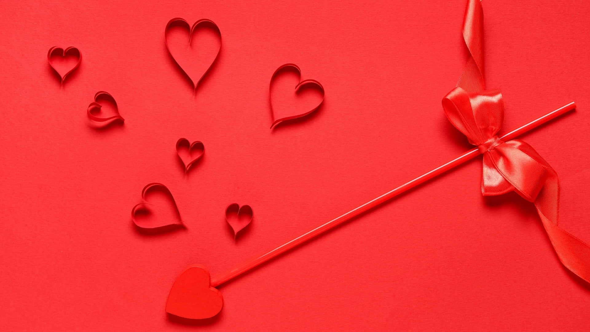 Cupid Arrow, hearts, red paper hearts, Full HD Desktop Wallpaper