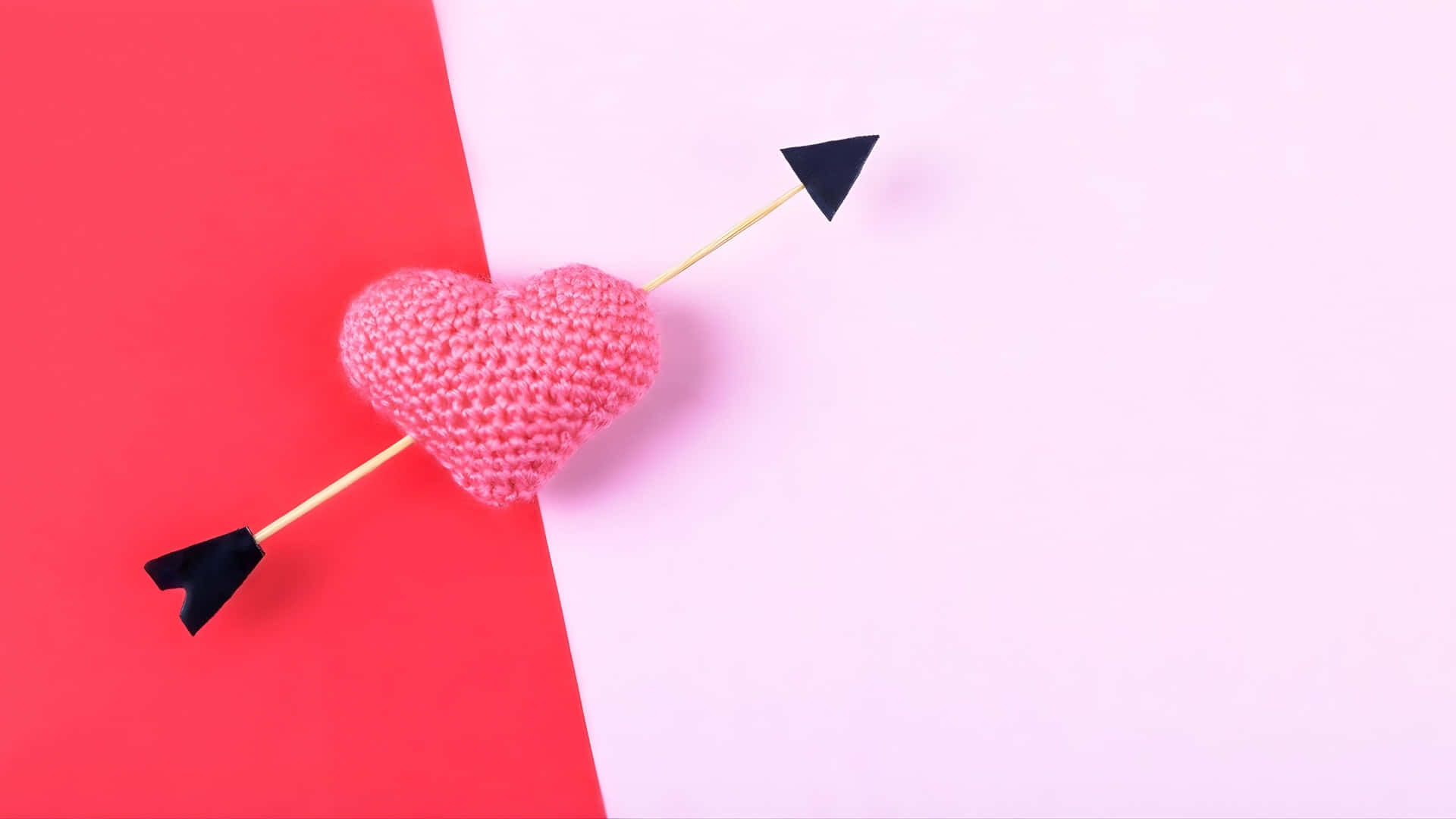Cupid Arrow, heart symbol, pink crocheted heart, Full HD Desktop Wallpaper