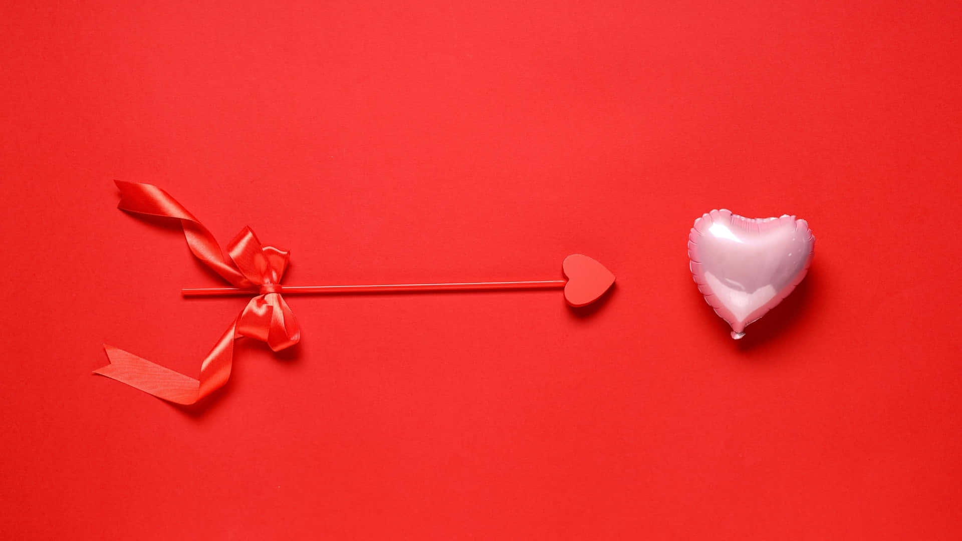 Cupid Arrow, heart balloon, red ribbon bow, Full HD Desktop Wallpaper