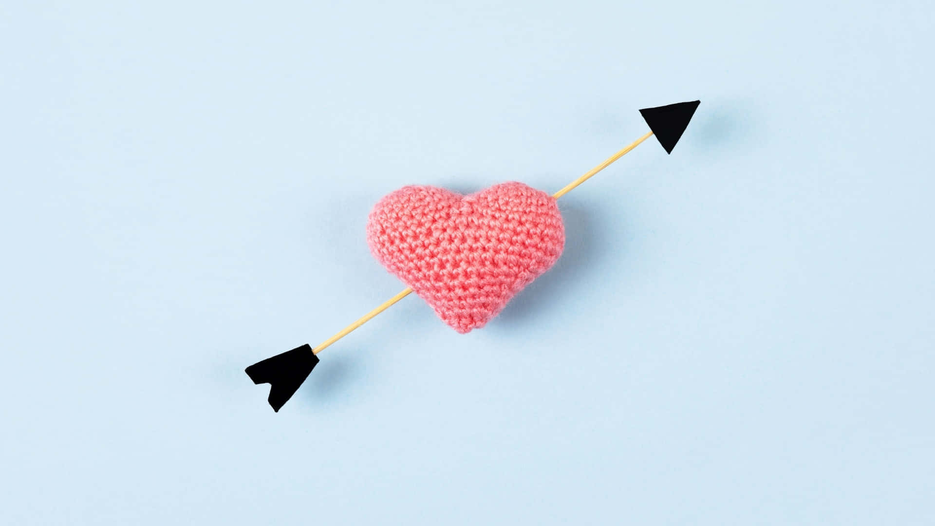 Cupid Arrow, heart symbol, pink crocheted heart, Full HD Desktop Wallpaper