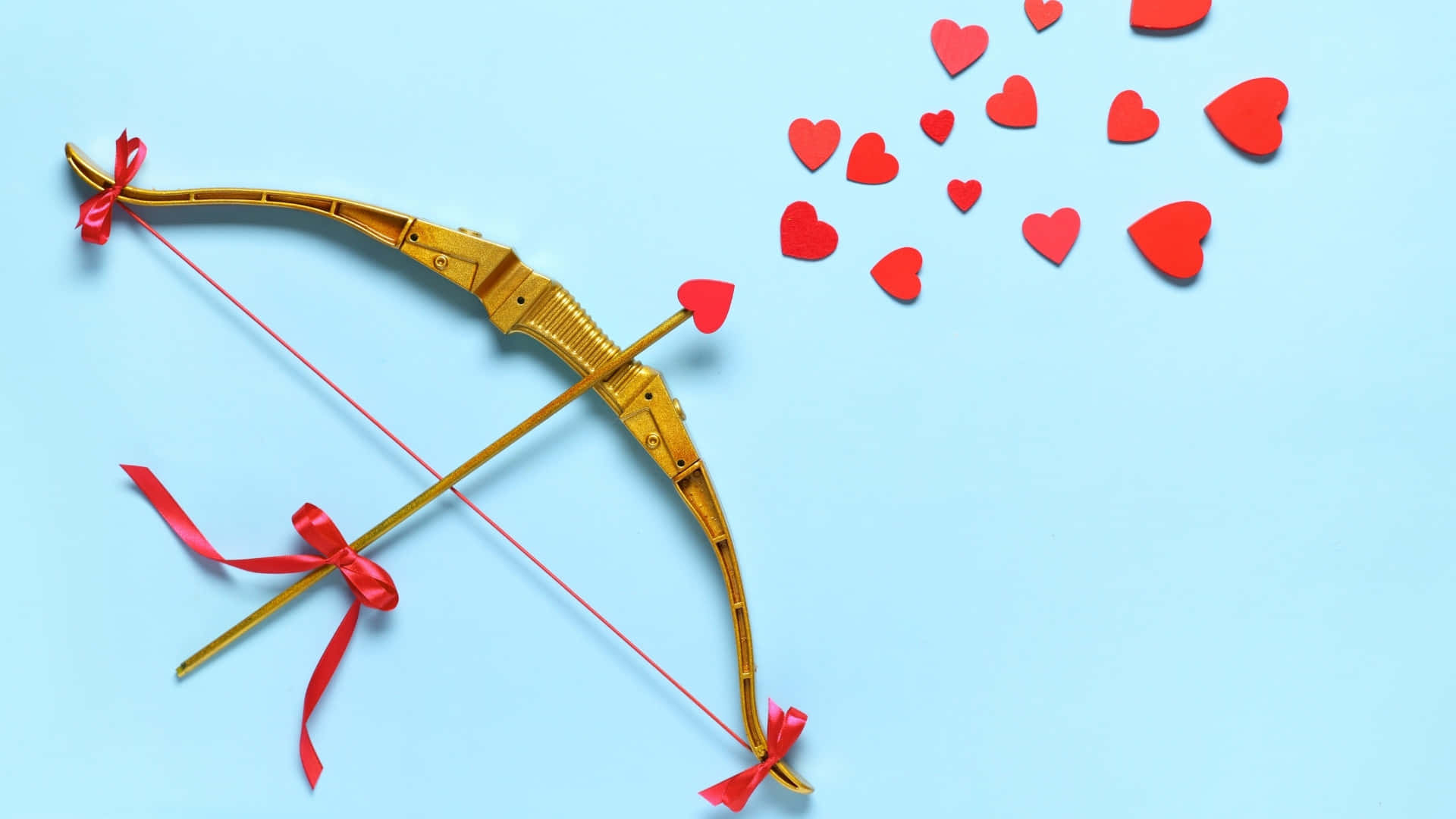 Cupid Arrow, heart-tipped arrow, red paper hearts, Full HD Desktop Wallpaper