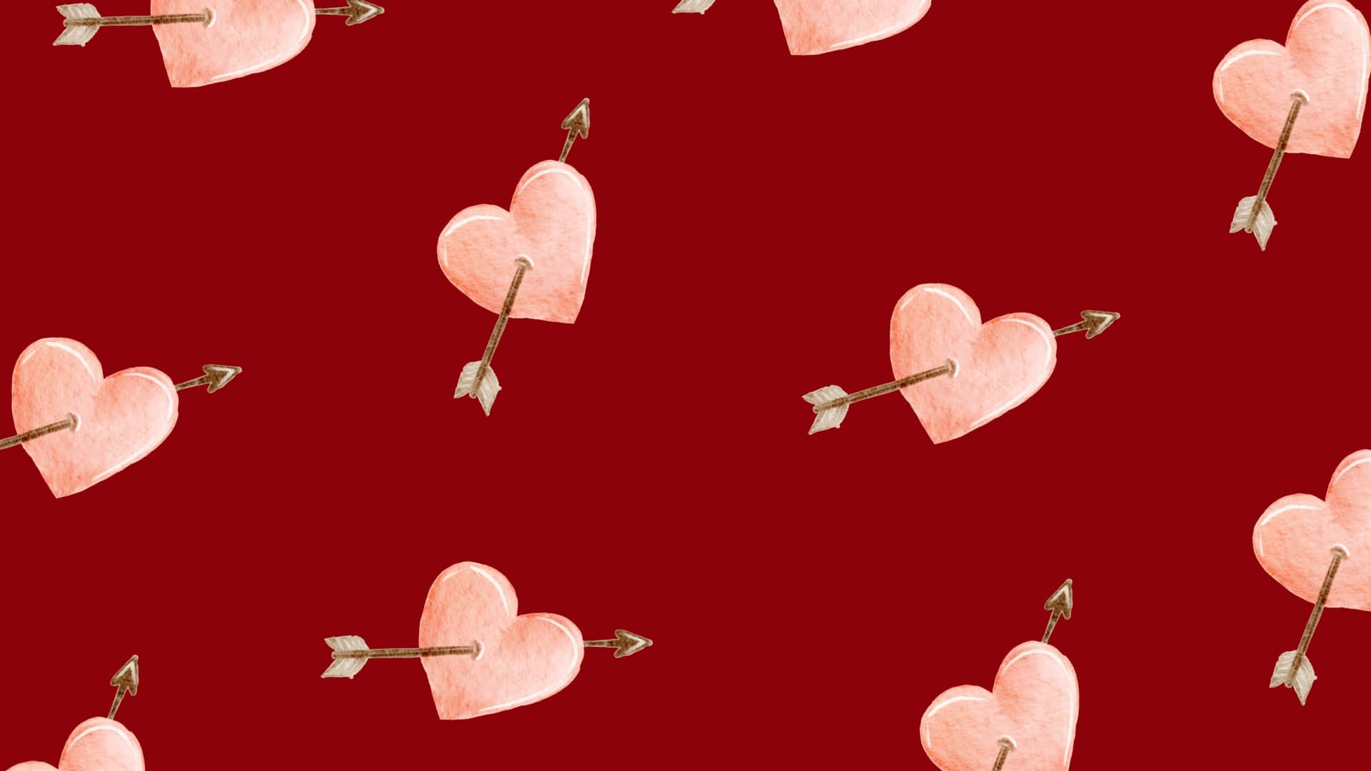 Cupid Arrow, heart pattern, pink watercolor hearts, Full HD Desktop Wallpaper