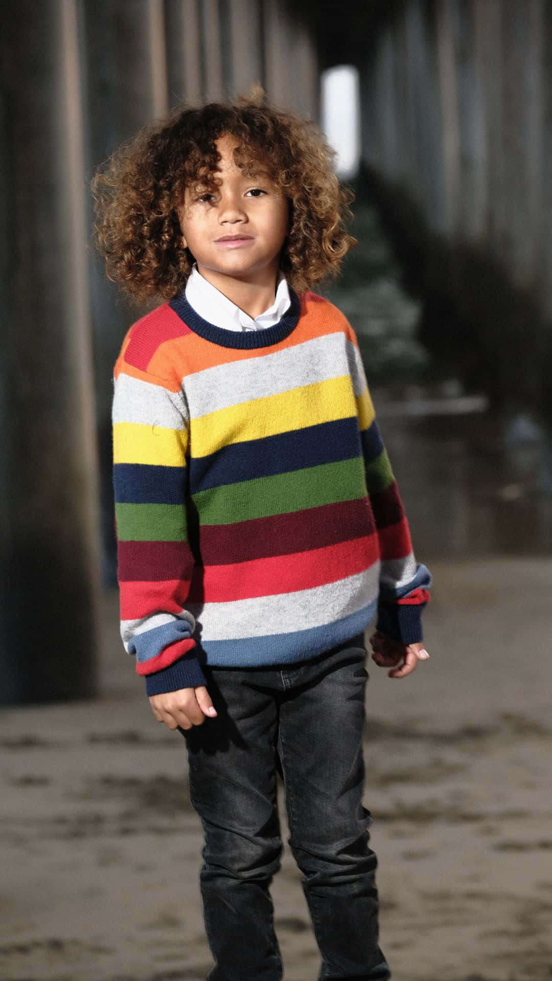 curly hair, vibrant rainbow striped sweater, wooden pier, Full HD Phone Wallpaper