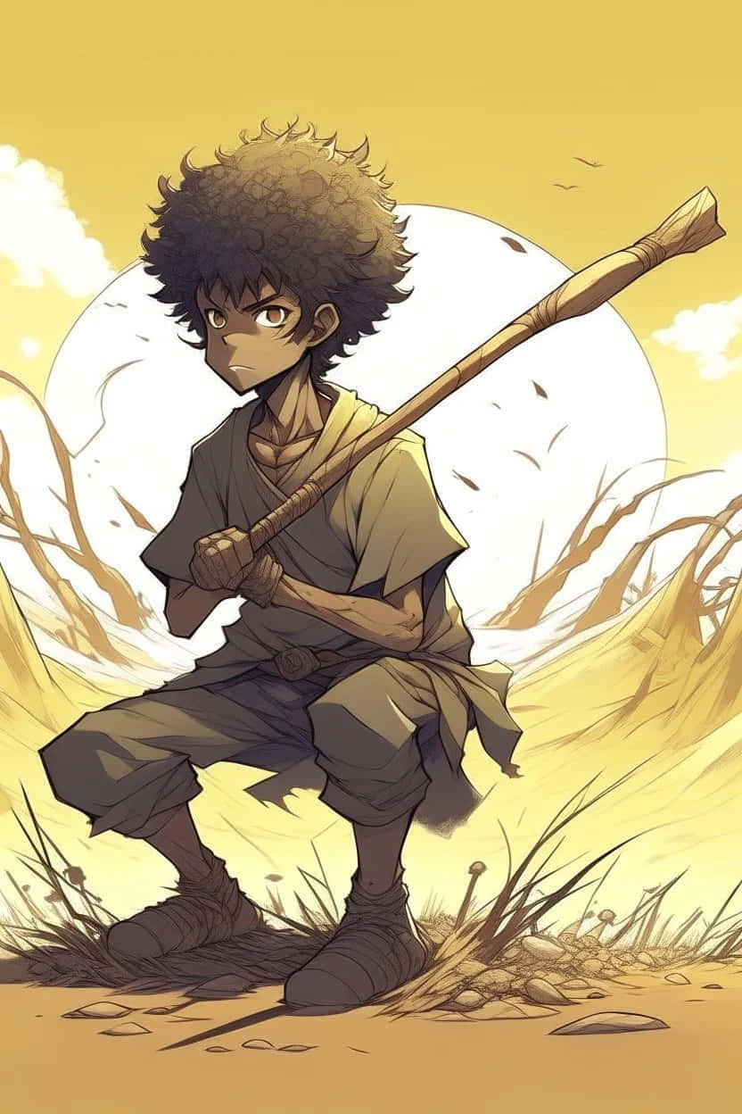 curly haired boy, wooden staff, desert, SD Phone Wallpaper
