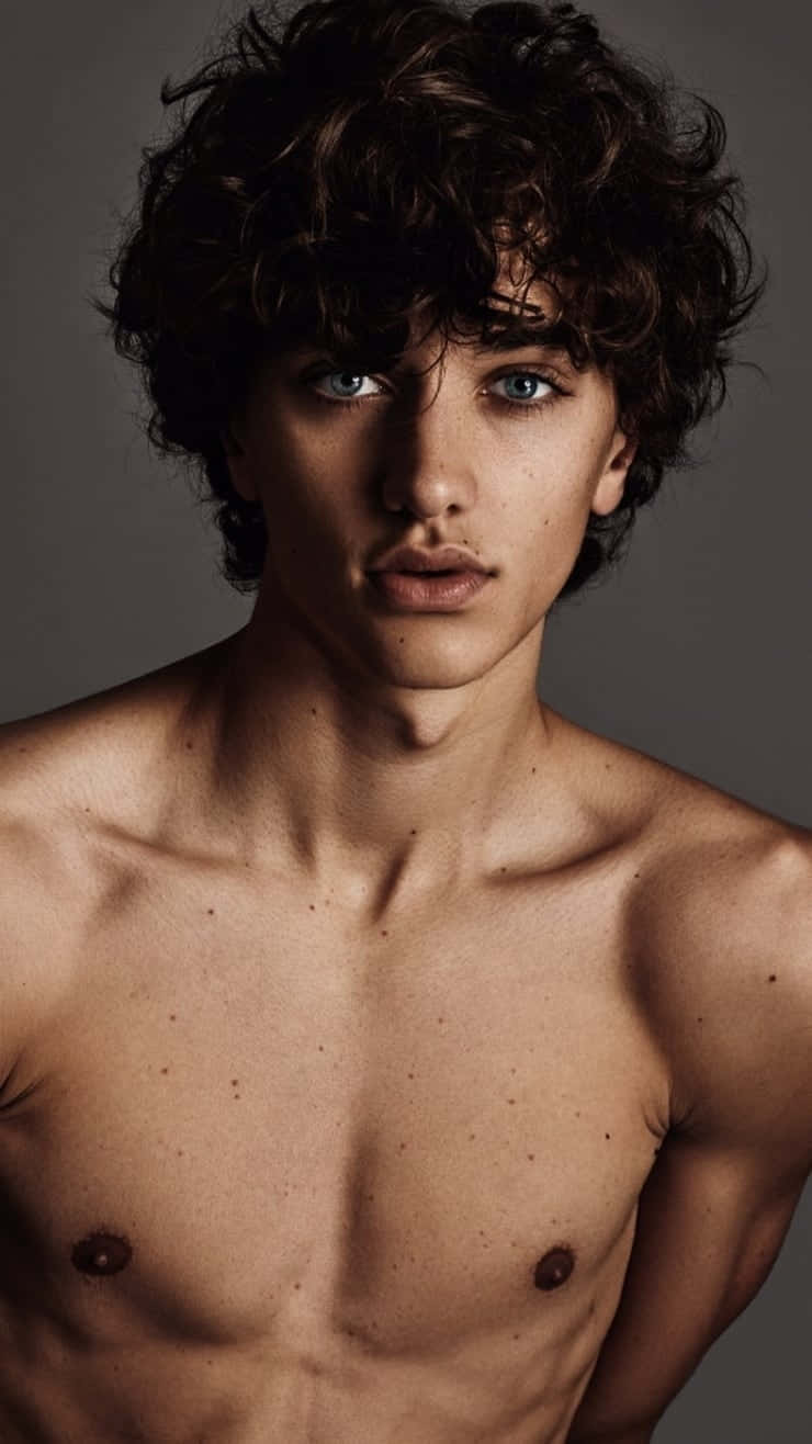 shirtless young man, dark curly hair, striking blue eyes, HD Phone Wallpaper