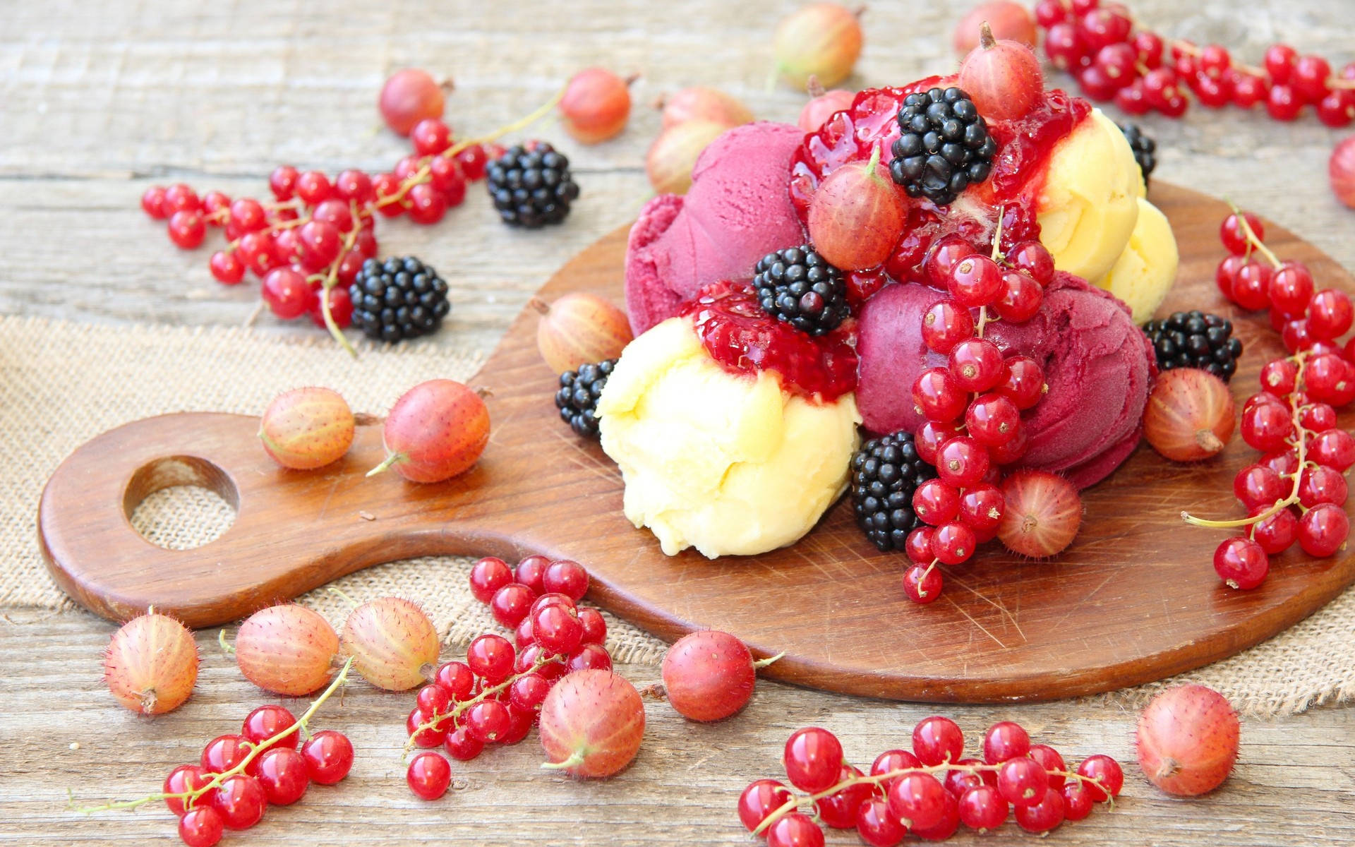 red currant, blackberries, fruit ice cream, Full HD Desktop Wallpaper