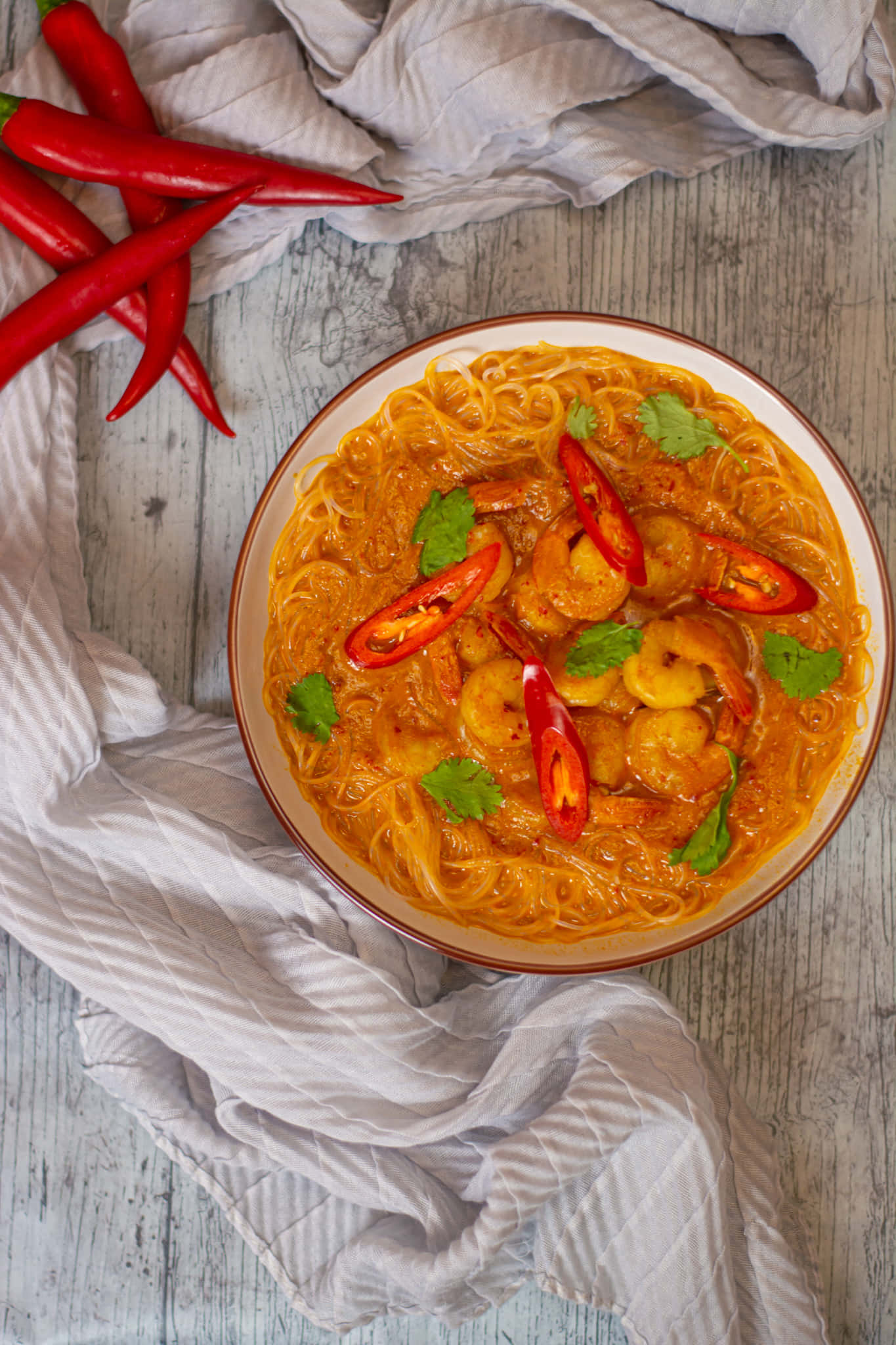 Curry Laksa, vermicelli, shrimp curry, Full HD Phone Wallpaper