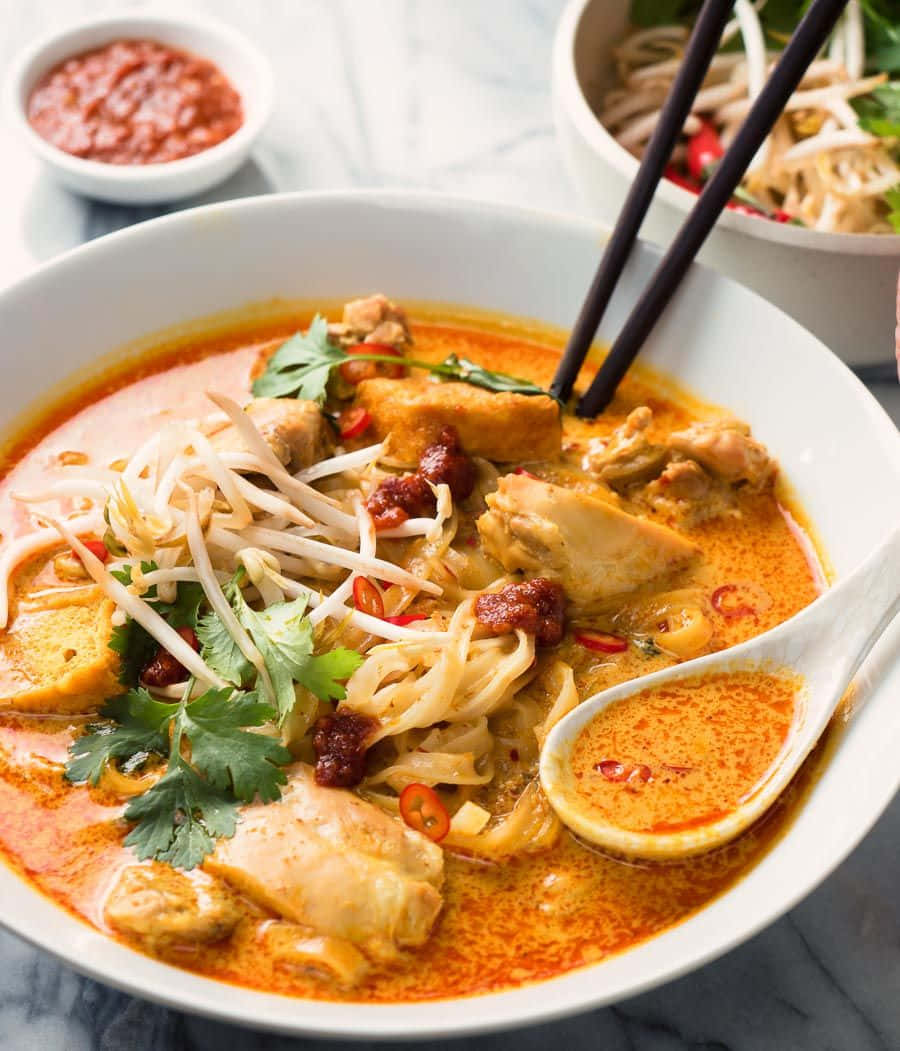 Curry Laksa, orange soup, bean sprouts, SD Phone Wallpaper