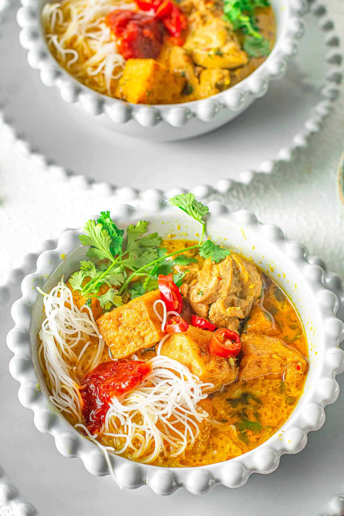 Curry Laksa, yellow curry, tofu noodles, HD Phone Wallpaper
