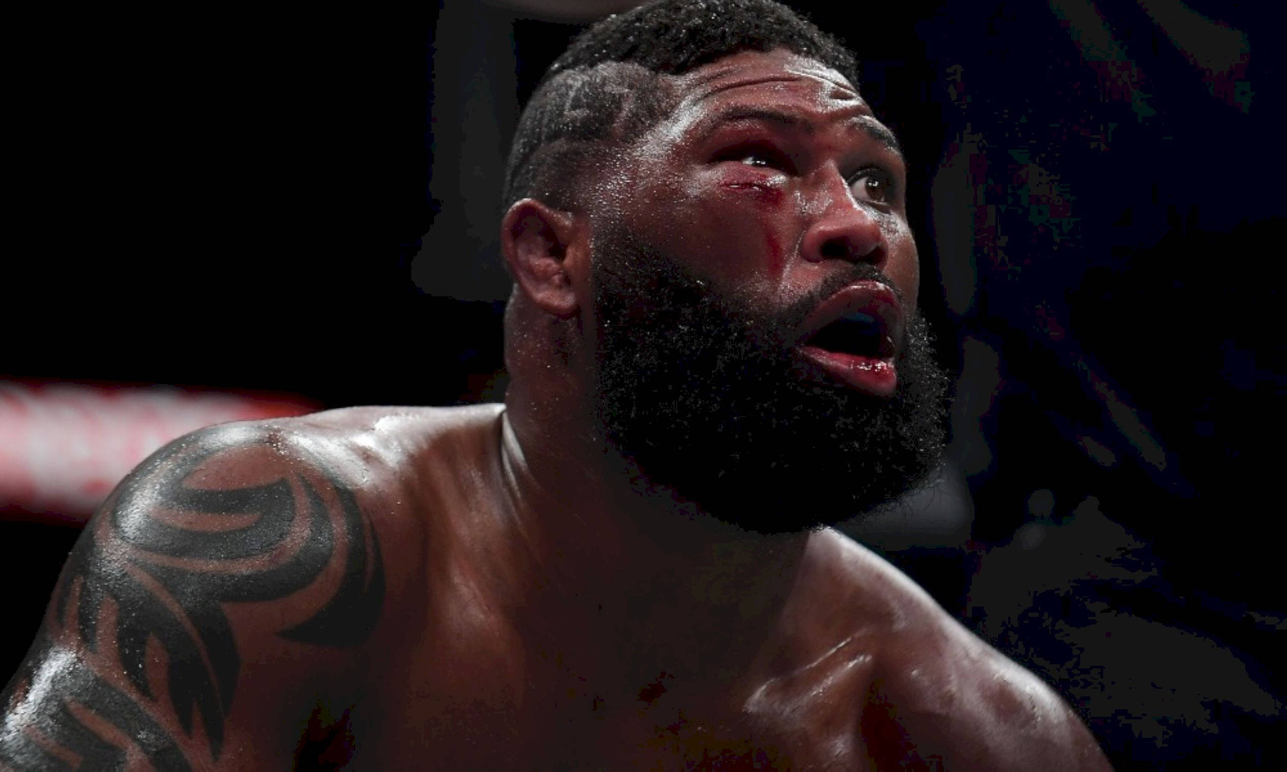 Curtis Blaydes, tribal tattoo, dimly lit ring, Full HD Desktop Wallpaper