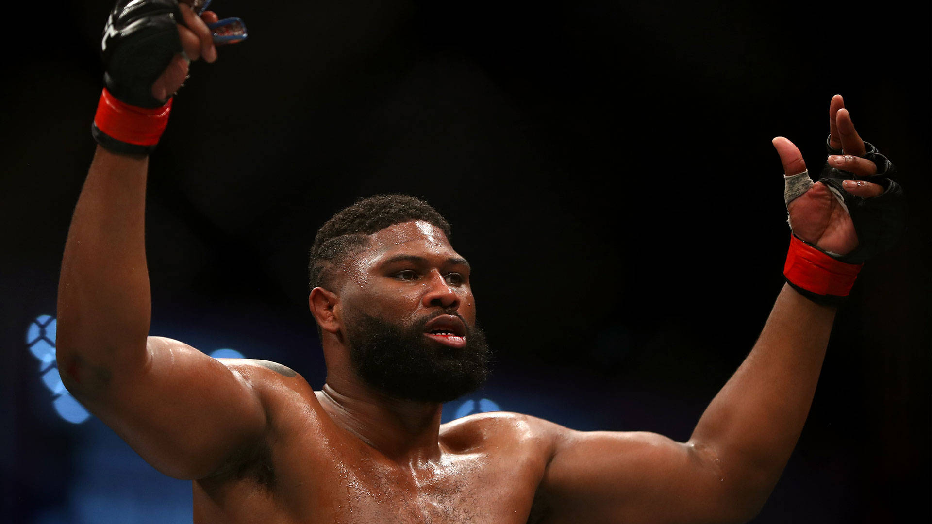 Curtis Blaydes, hands up, black backdrop, Full HD Desktop Wallpaper