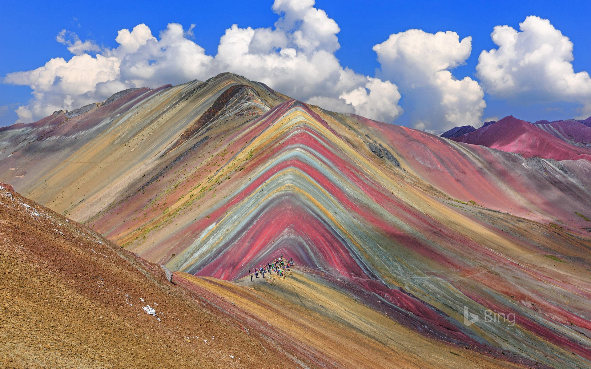 rainbow colored mountain, Cusco Peru, bright blue sky, Full HD Desktop Wallpaper