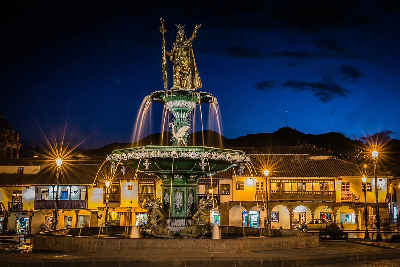 statue of Pachacuti, Cusco, Peru, plaza, HD Desktop Wallpaper
