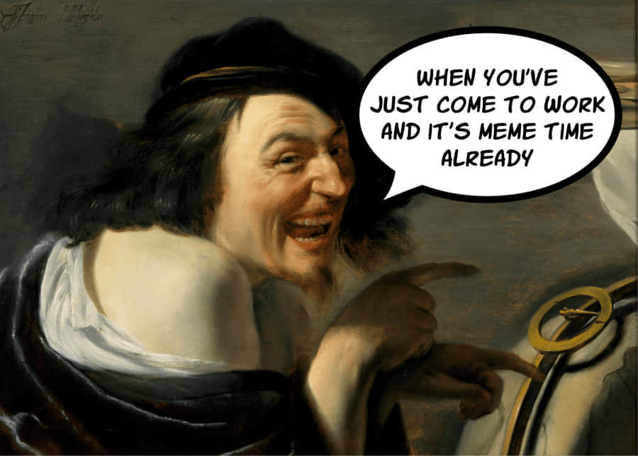 customer service memes, classical oil painting, laughing man, SD Desktop Wallpaper