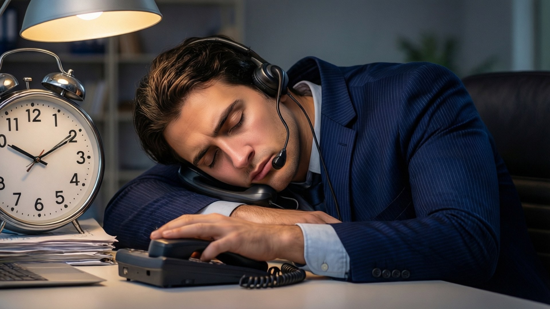 Overtime Agent, sleeping on desk, long shift, Full HD Desktop Wallpaper
