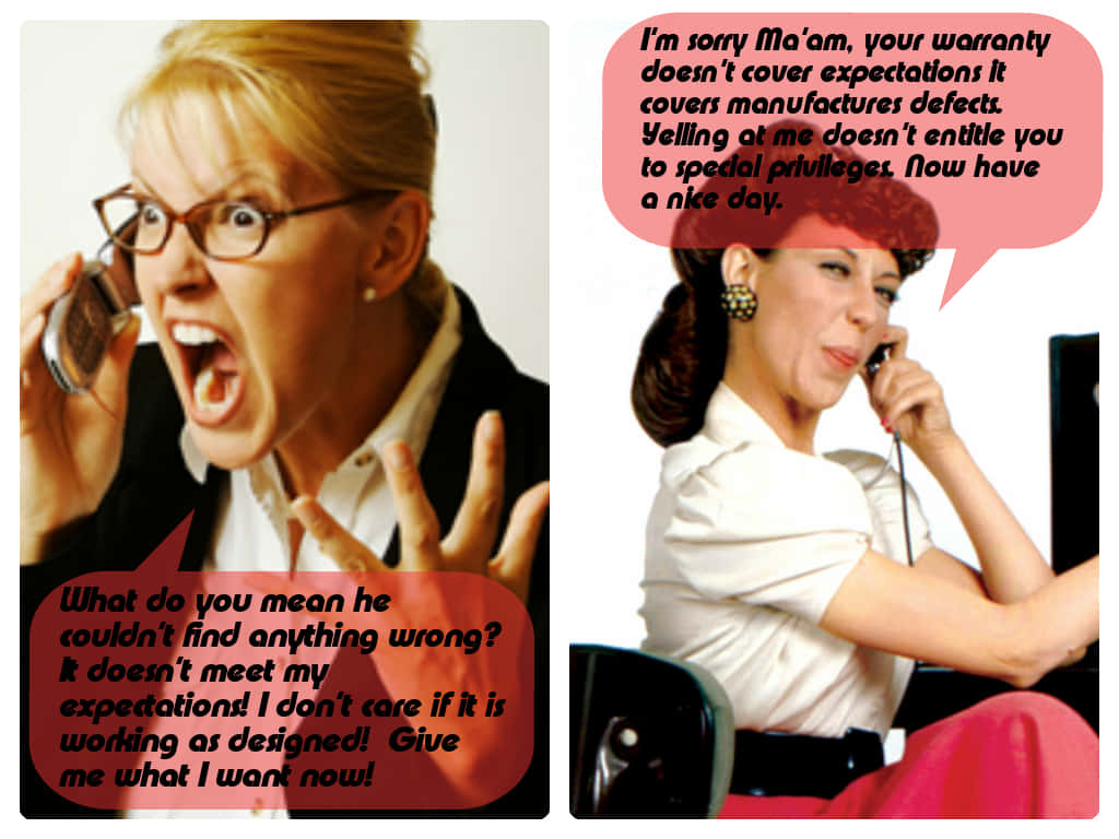 Customer Service Representative, screams into a phone, calmly explains warranty terms, SD Desktop Wallpaper
