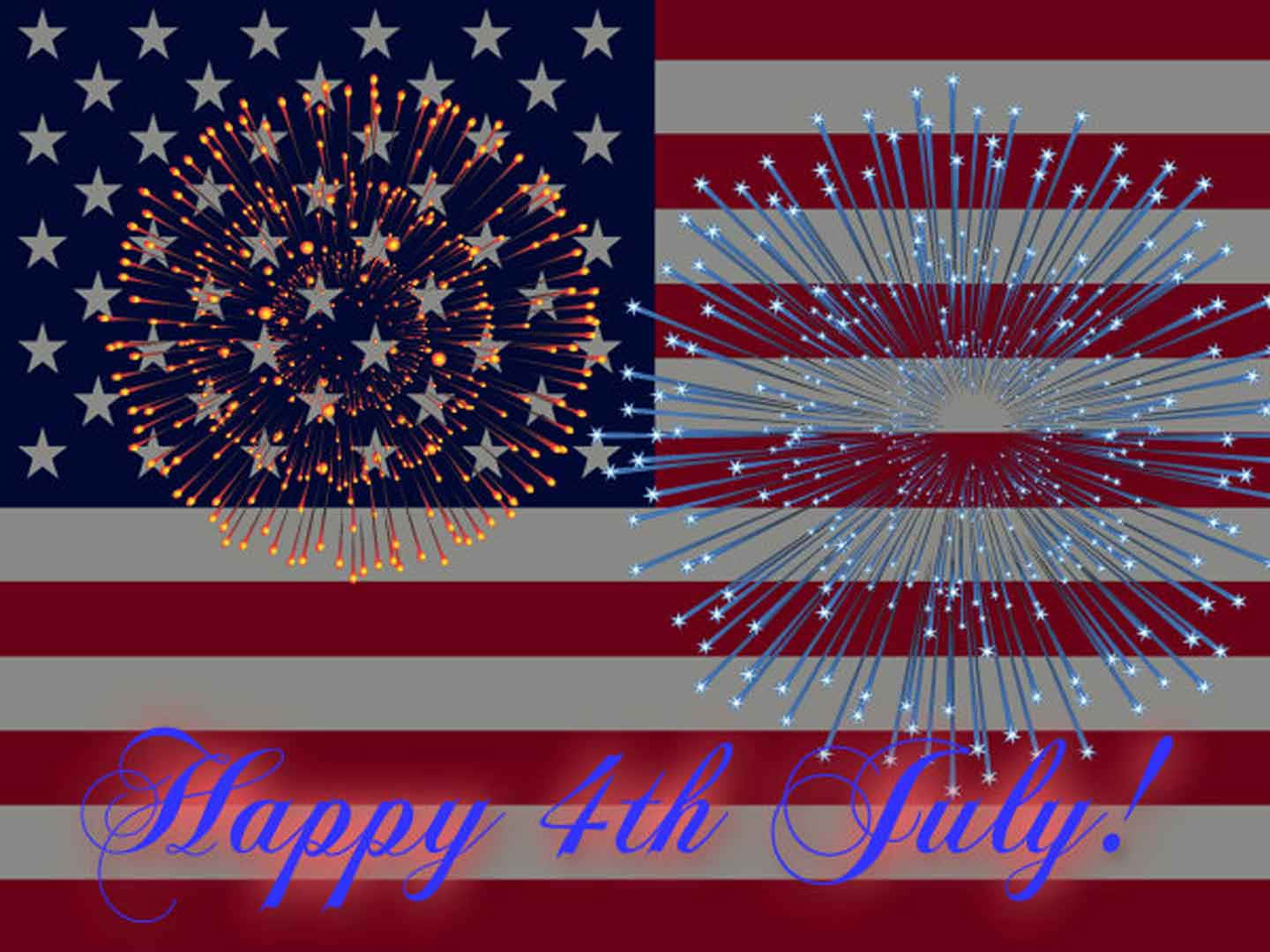 American flag, orange and blue fireworks, stars and stripes, HD Desktop Wallpaper