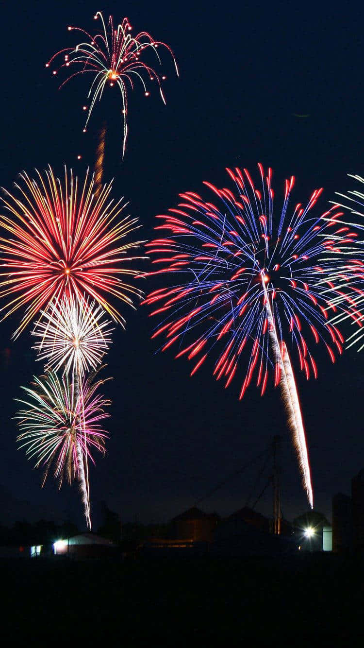 4th of July Fireworks Display, red blue and white bursts, dark night sky, HD Phone Wallpaper