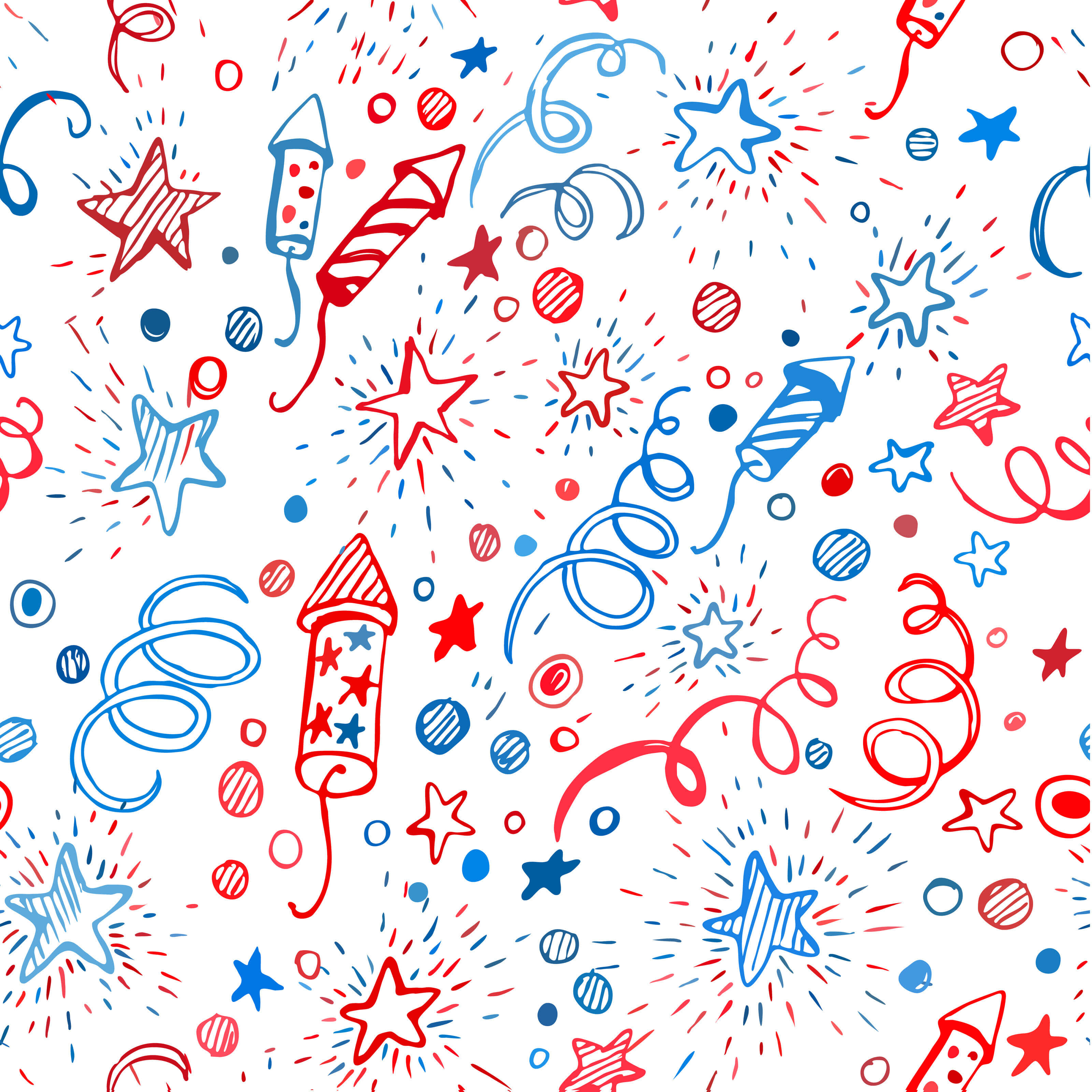 red, blue, hand-drawn fireworks, 2K Desktop Wallpaper