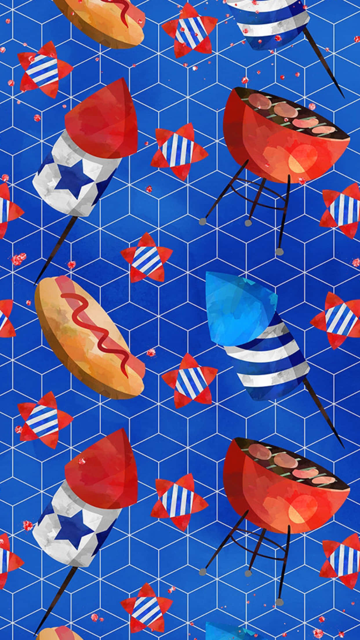 patriotic summer celebration pattern, red white and blue, hot dogs, Full HD Phone Wallpaper