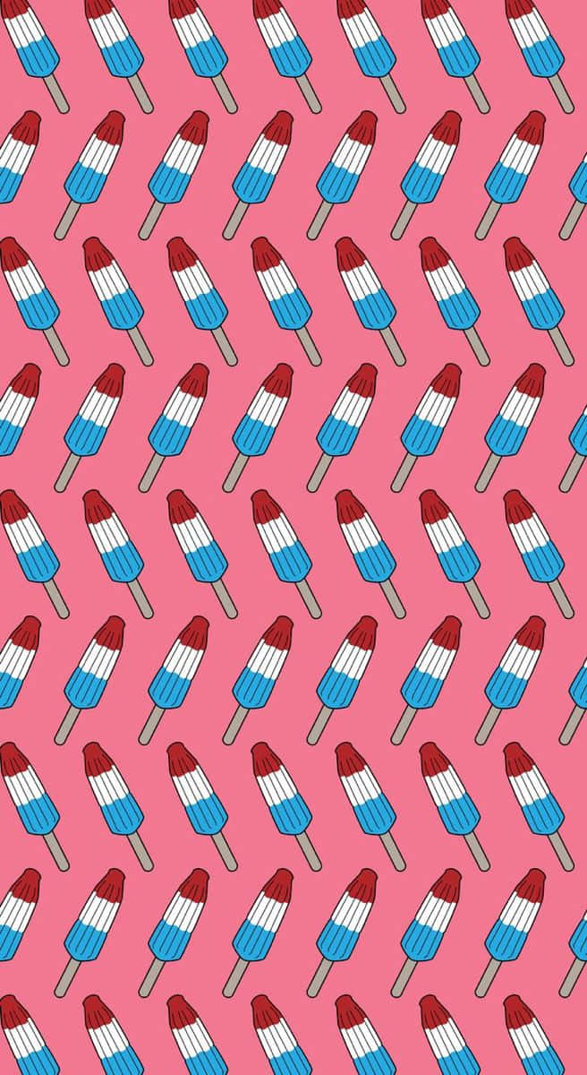 Patriotic Popsicle Pattern4th July, red white and blue striped popsicles, pink background, SD Phone Wallpaper