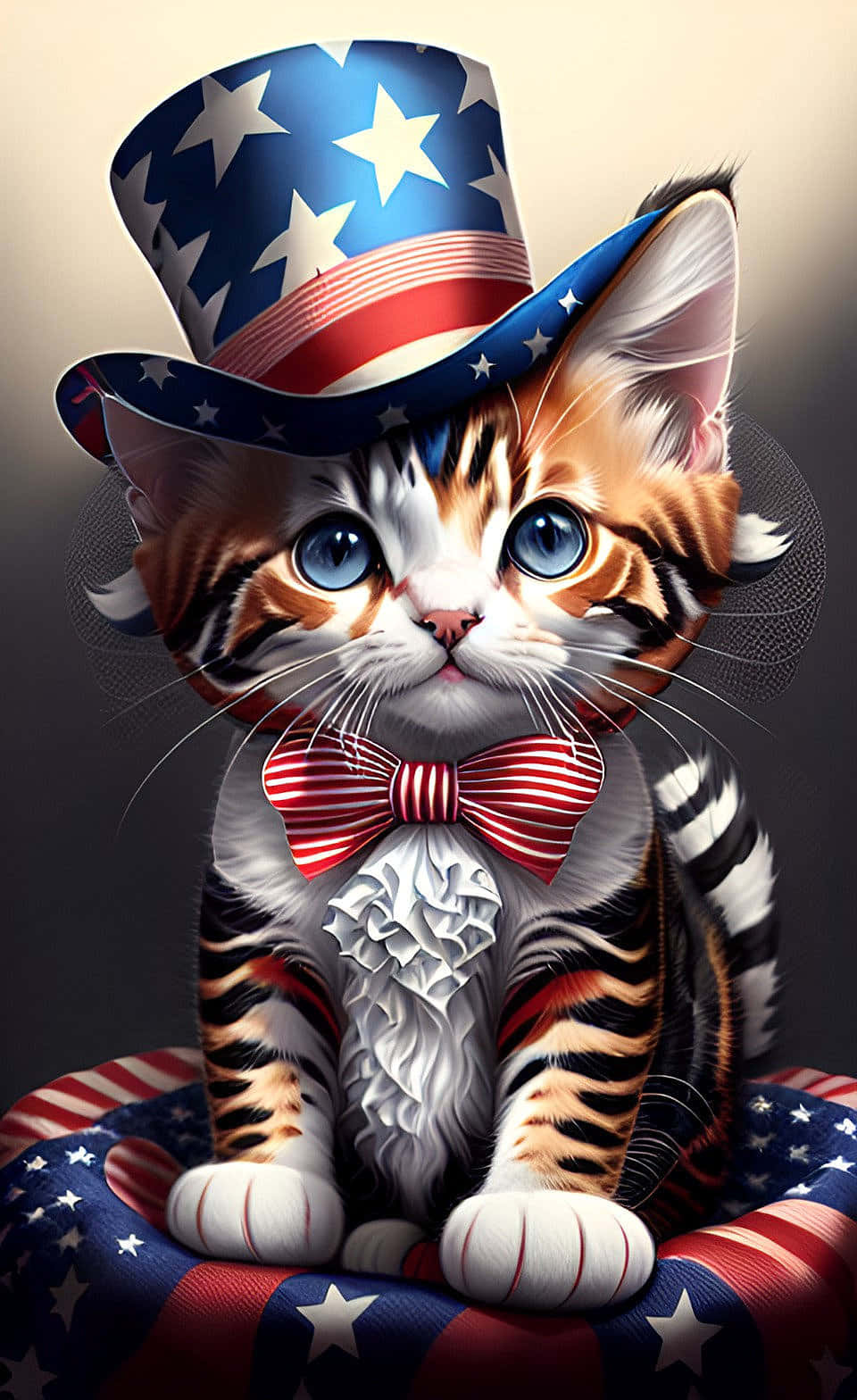 patriotic kitten, tabby kitten, patriotic top hat, HD Phone Wallpaper