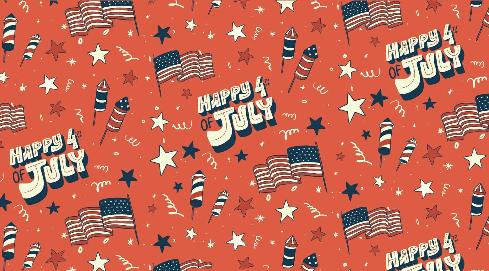 American flags, firecrackers, stars, HD Desktop Wallpaper