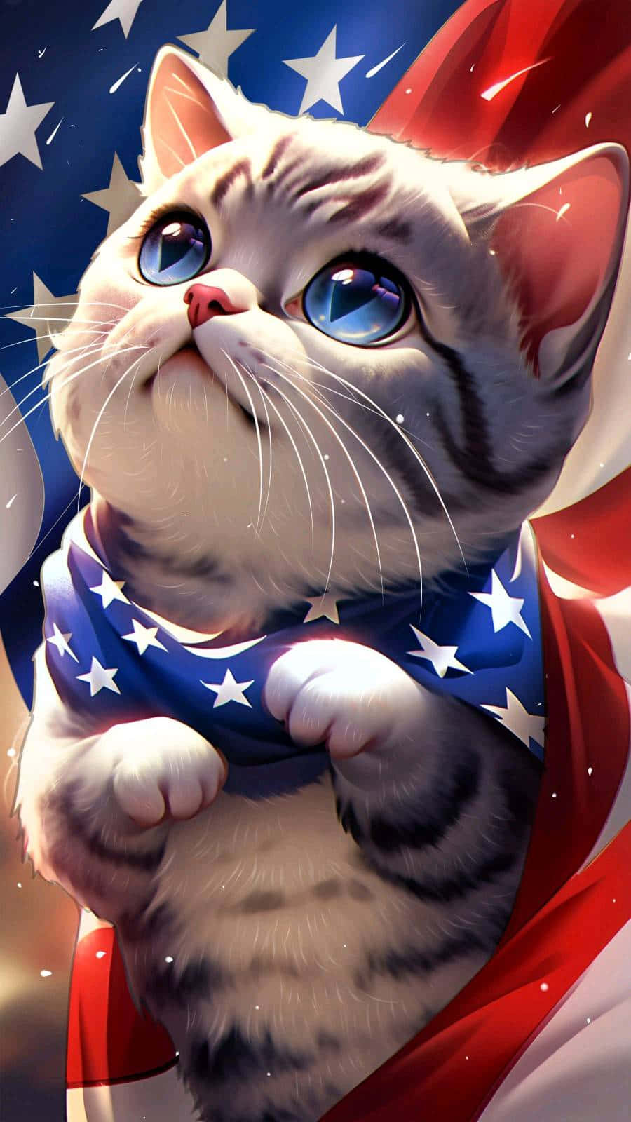 patriotic kitten, American flag cape, American flag scarf, HD Phone Wallpaper