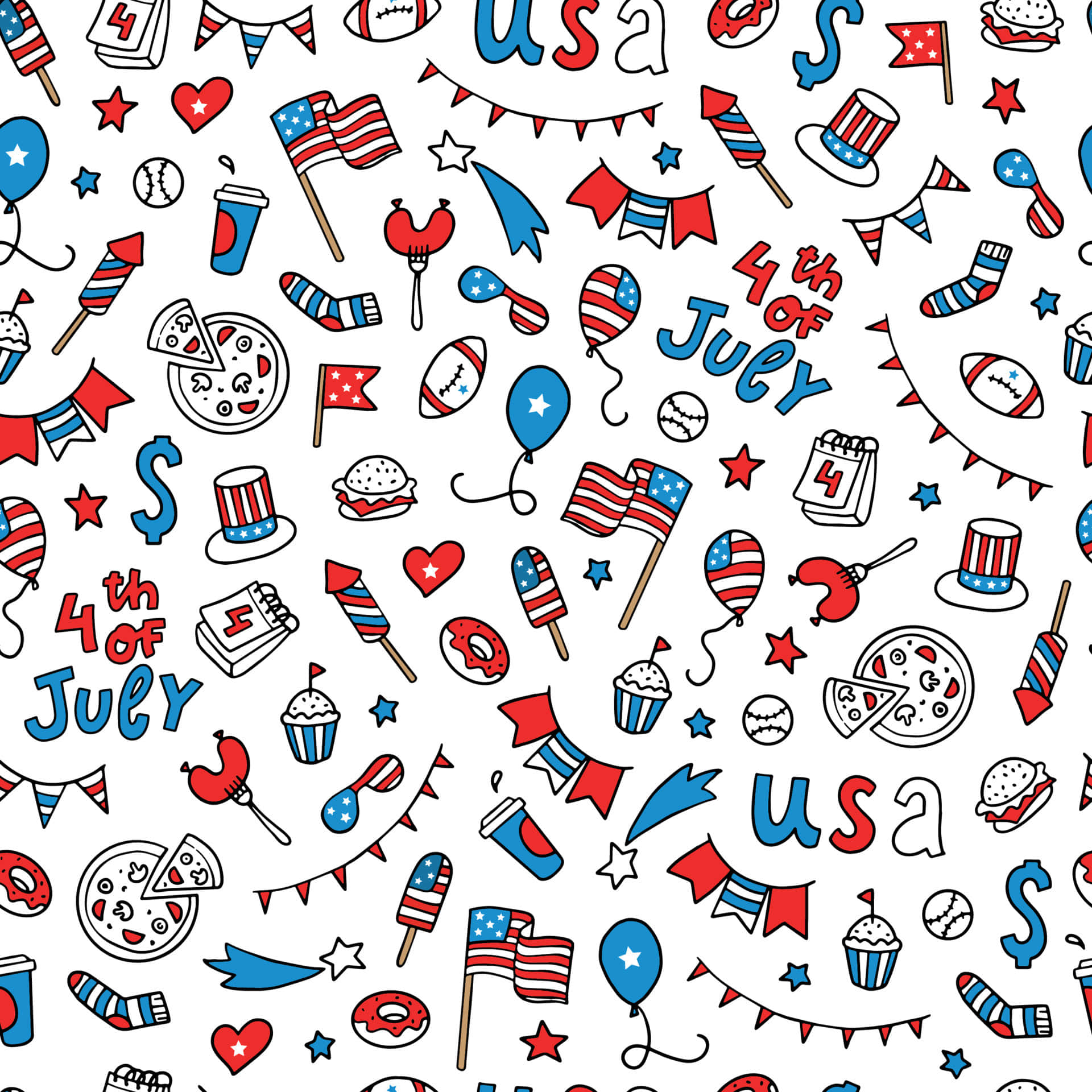 4th of July, red white and blue, flags, Full HD Desktop Wallpaper