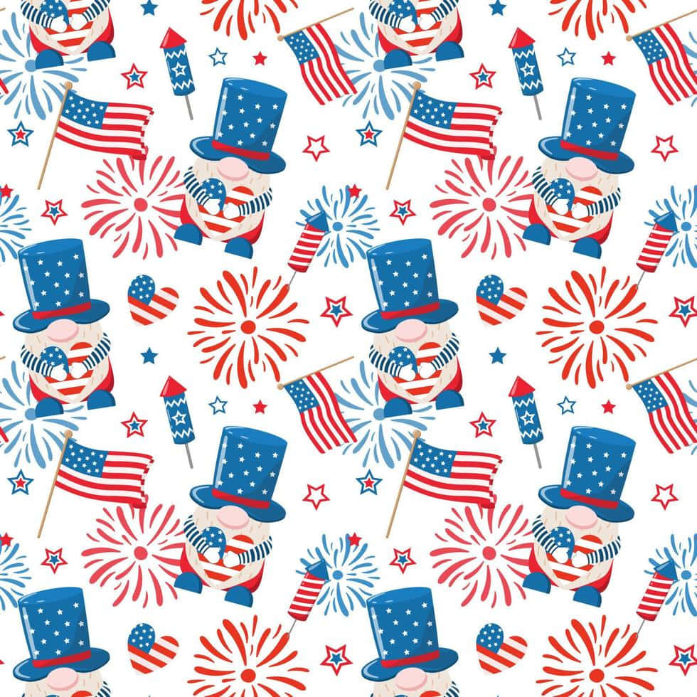 cartoon gnomes, patriotic hats, flags, SD Desktop Wallpaper