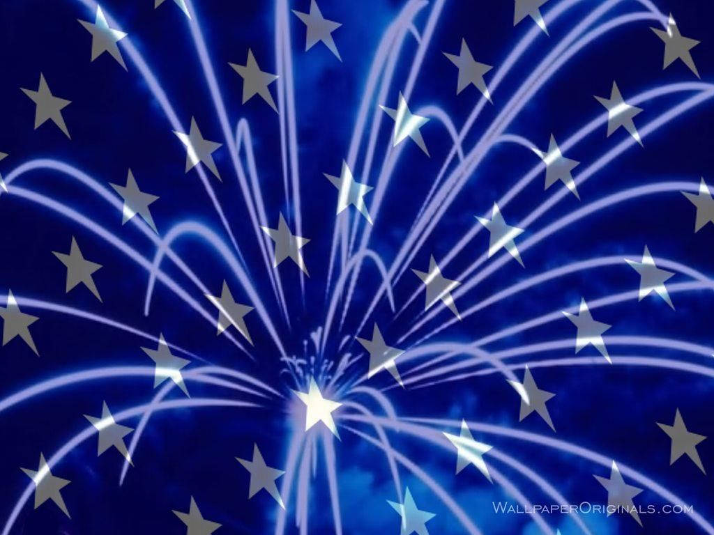 4th of July, blue fireworks, glowing white starbursts, SD Desktop Wallpaper