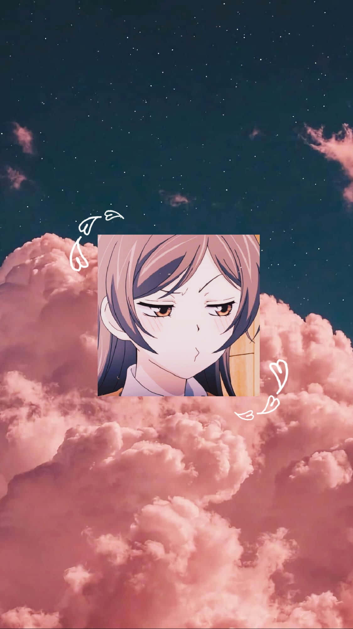 Cute Aesthetic Anime, pink clouds, starry night sky, Full HD Phone Wallpaper