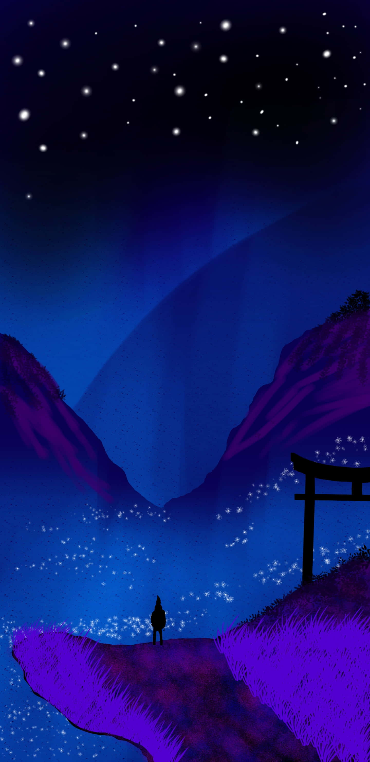 purple sky, blue sky, purple gate, 2K Phone Wallpaper