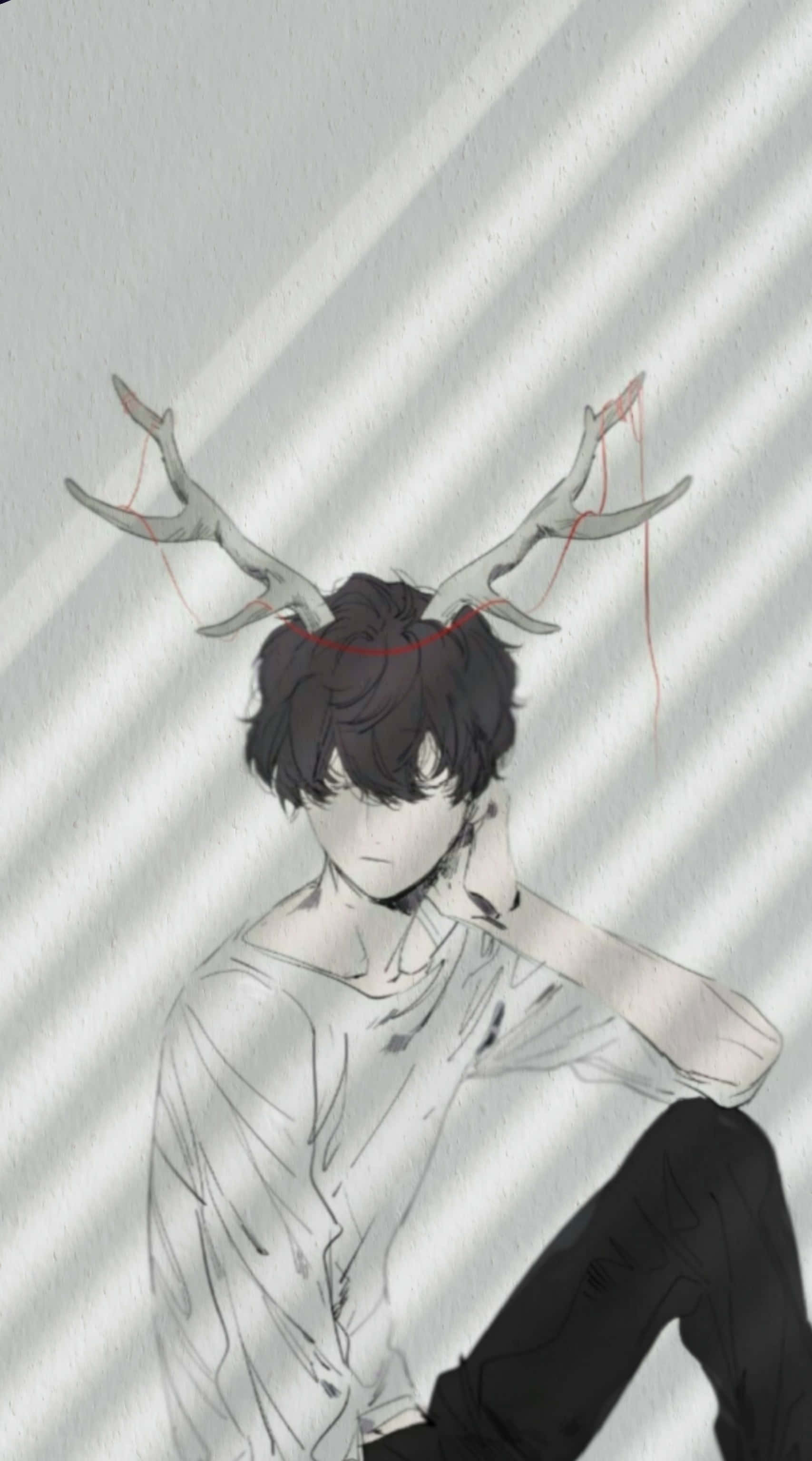 Cute Aesthetic Anime, anime boy, deer antlers, 2K Phone Wallpaper