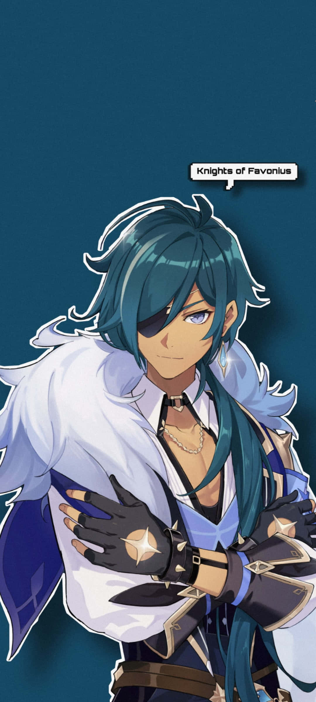 anime knight, teal hair, eye patch, Full HD Phone Wallpaper