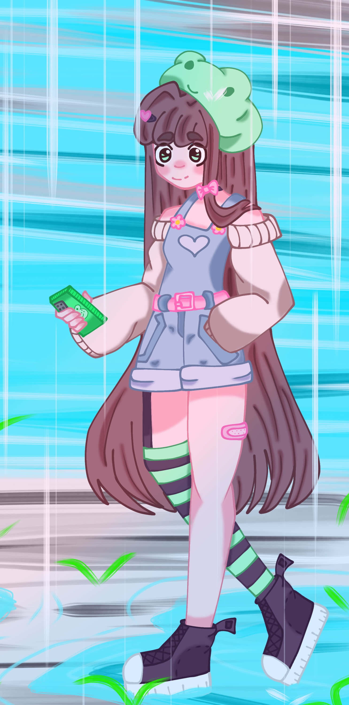 Cute Aesthetic Anime, anime girl, long brown hair, 2K Phone Wallpaper