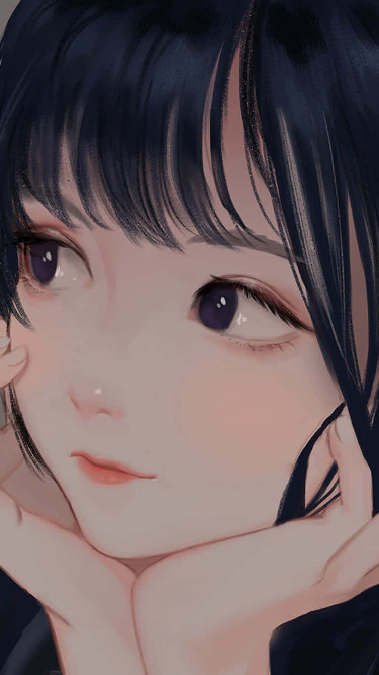 anime girl, dark hair, purple eyes, HD Phone Wallpaper