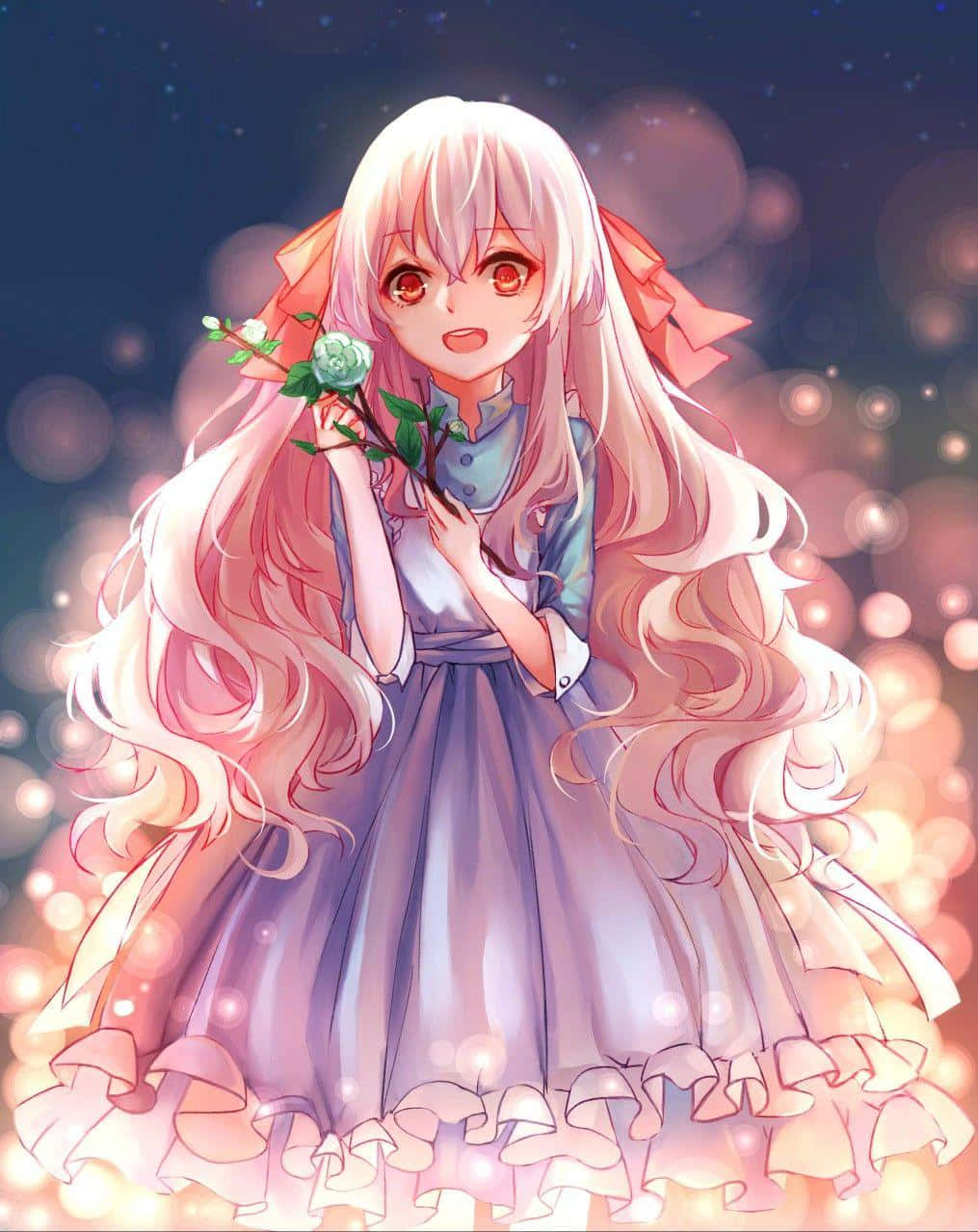 anime girl, long pink hair, red eyes, SD Phone Wallpaper