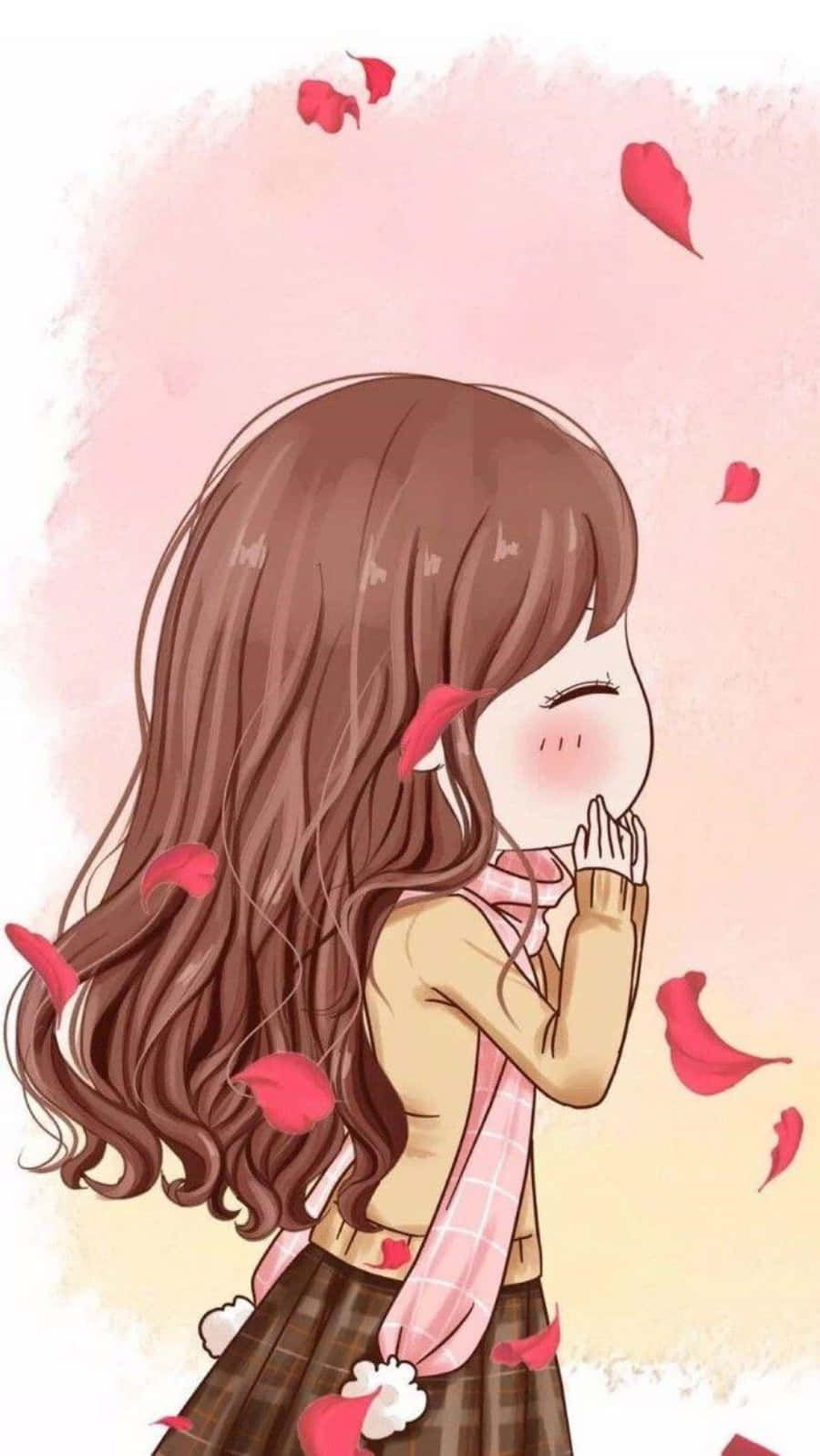 girly cute anime, cute anime girl, long brown hair, HD Phone Wallpaper
