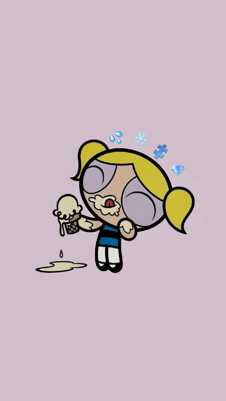 cartoon girl, blonde pigtails, melting ice cream cone, HD Phone Wallpaper
