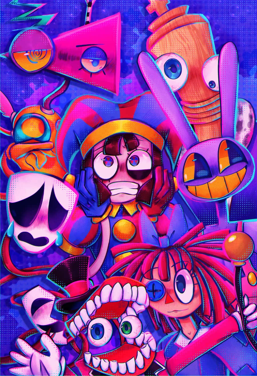 vibrant cartoon characters collage, surreal cartoon characters, exaggerated eyes and mouths, HD Phone Wallpaper