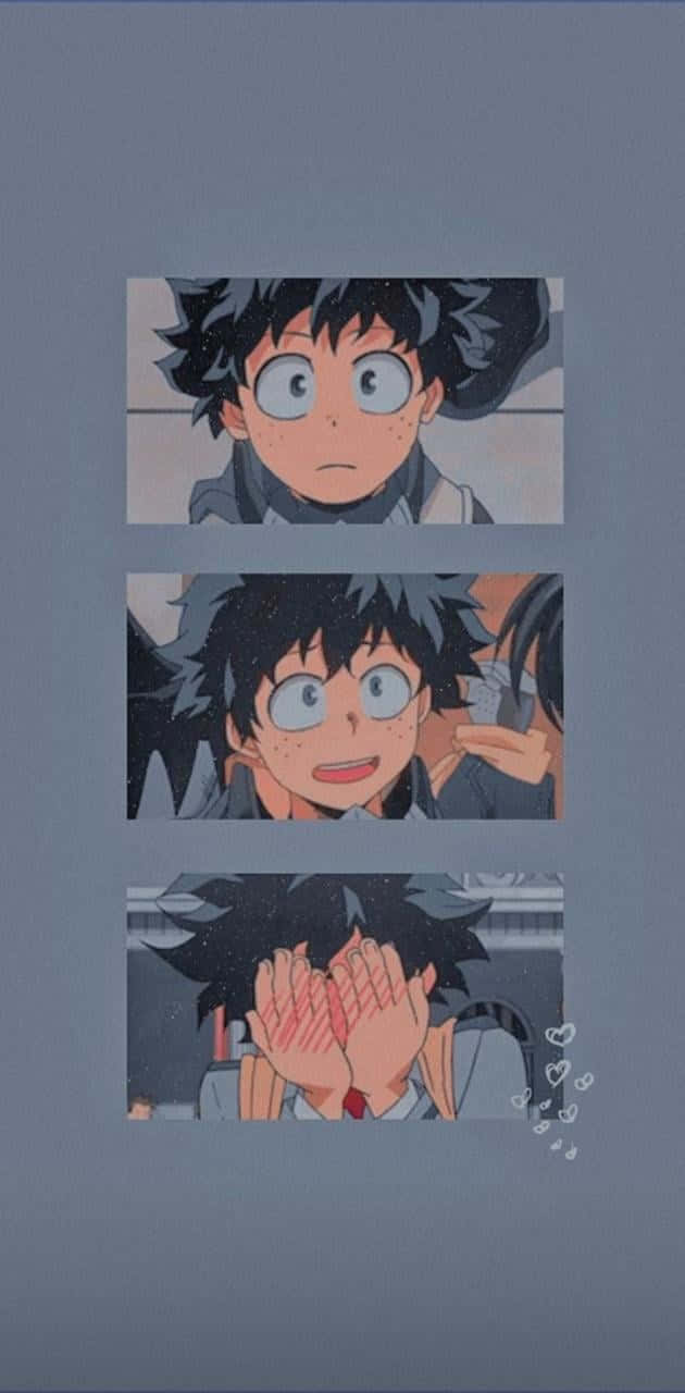 Cute Aesthetic Deku, spiky hair, hearts floating nearby, HD Phone Wallpaper