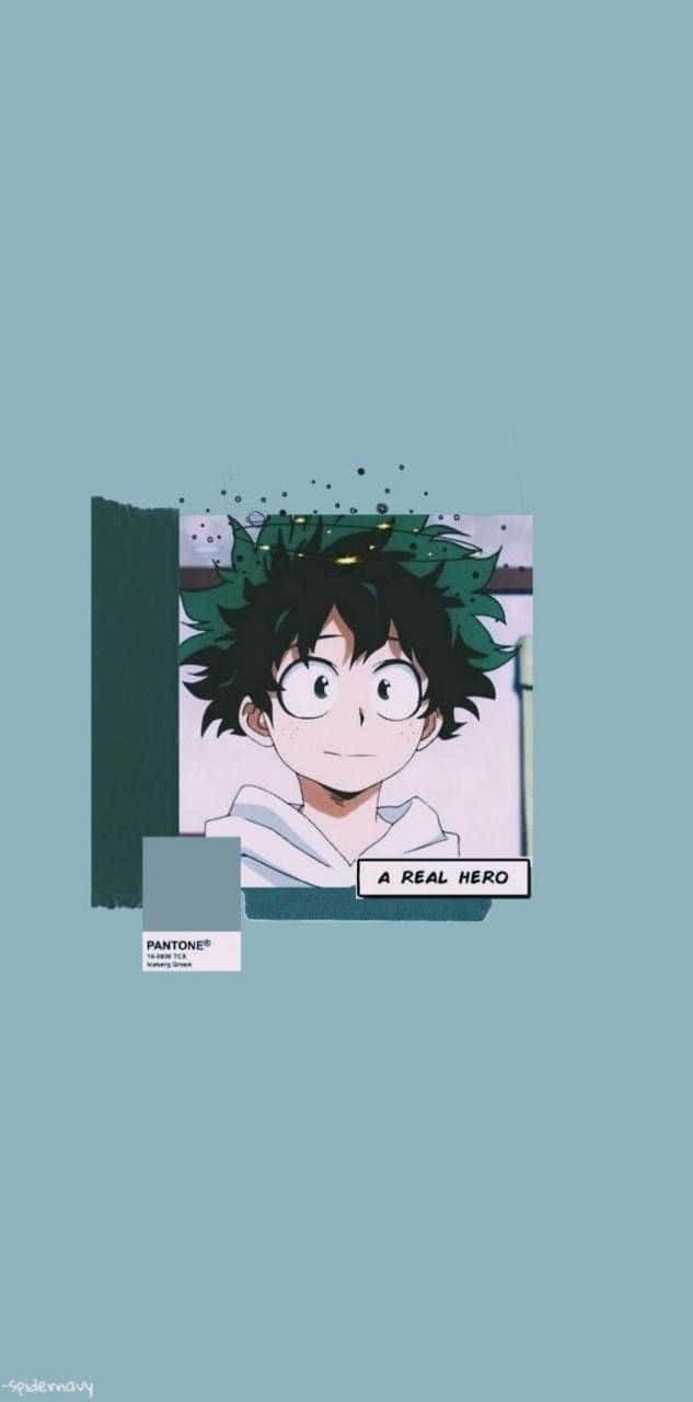 Cute Aesthetic Deku, Pantone Green, spiky green hair, HD Phone Wallpaper