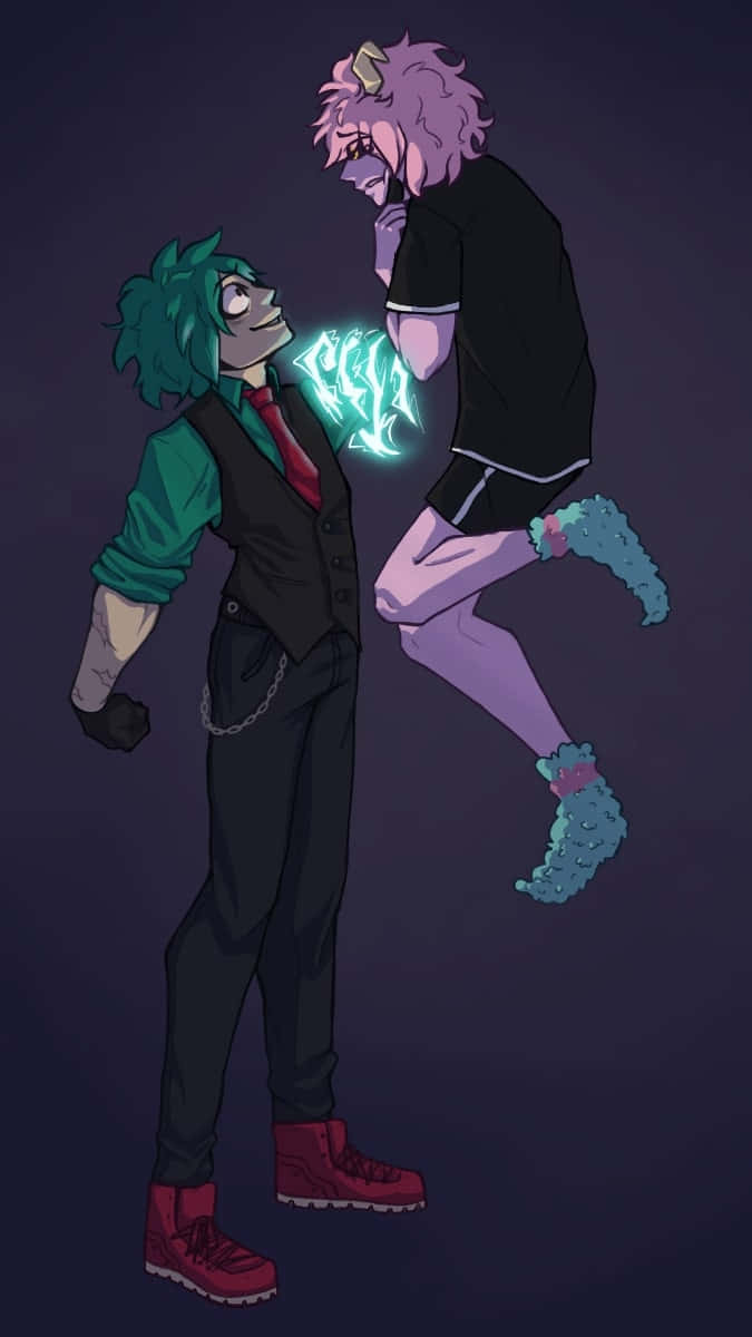 Cute Aesthetic Deku, green hair, red shoes, SD Phone Wallpaper